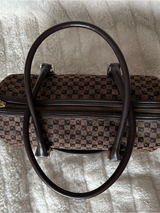 Liz Claiborne Brown Patterned Shoulder Satchel with Dark Trim - Picture 6 of 10